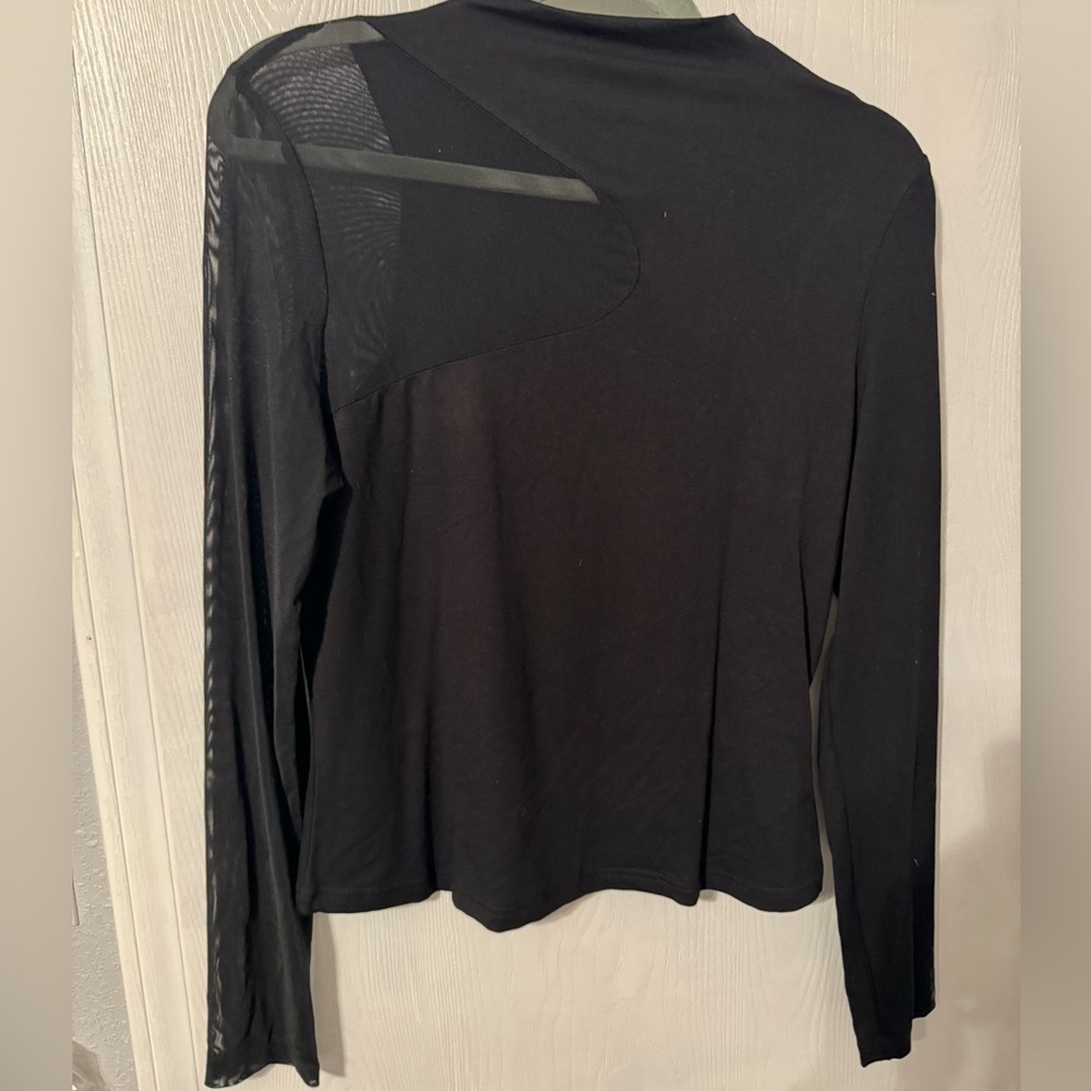 SweatyRocks mock neck long sleeve mesh insert top